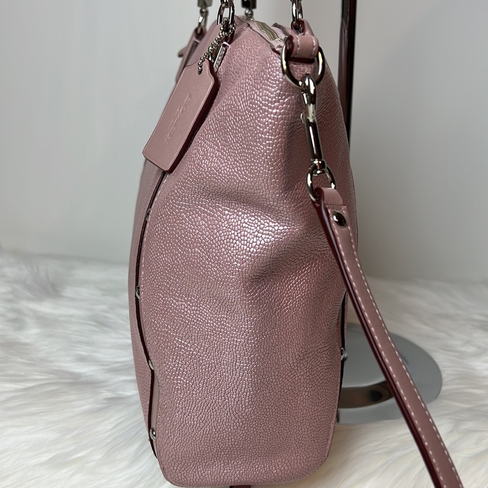 SOLD - NWOT COACH Metallic Pink Pebbled Leather Lg Zip Top Studded Shld Tote Bag - Picture 7 of 11